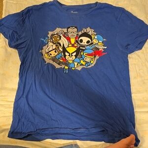 Blue Graphic T-Shirt with Cartoon Characters